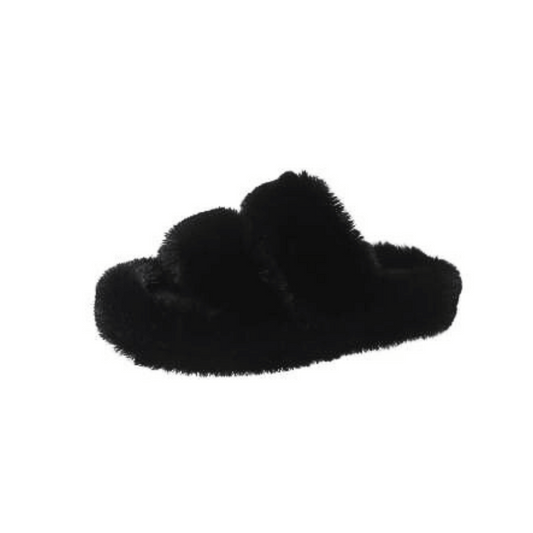 Leah - Double Strap Platform Faux Fur Slippers